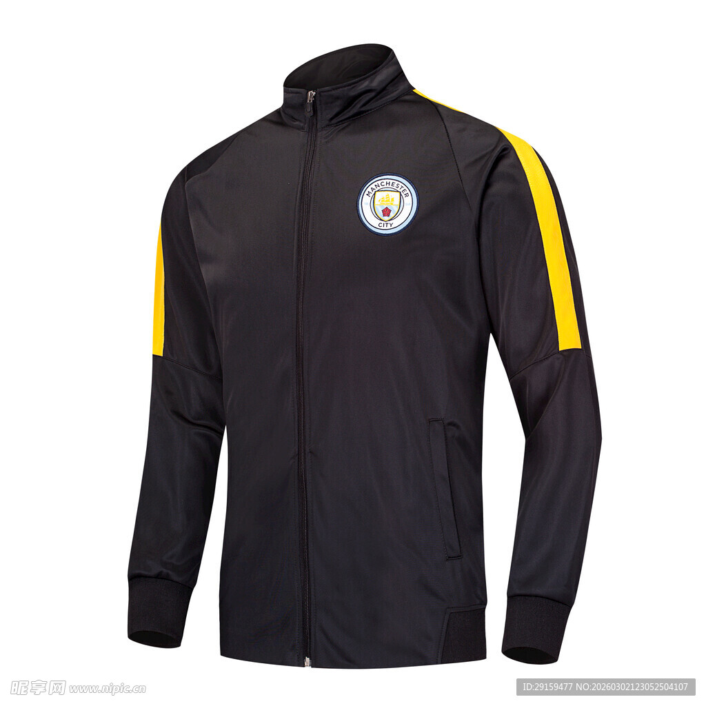 黑色带黄条足球运动夹克