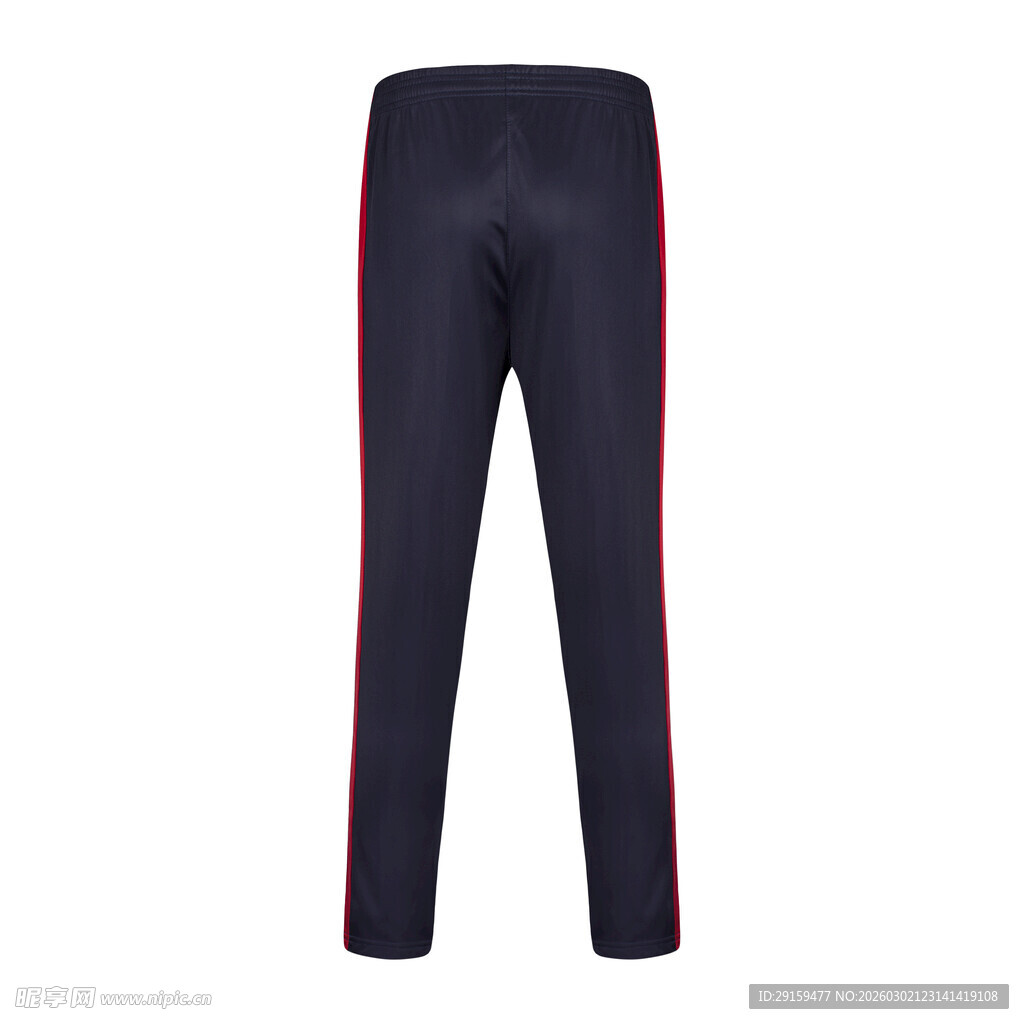 深蓝色侧边红条纹运动长裤