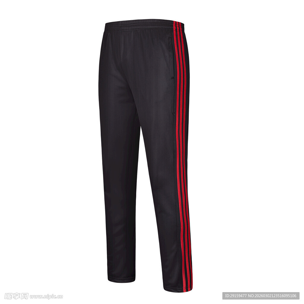 黑色侧边红条纹运动长裤