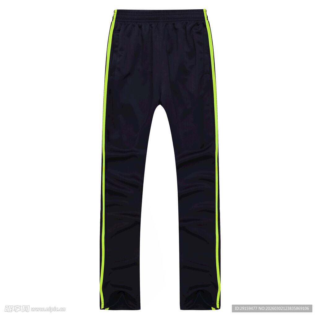 黑色侧边黄绿条纹休闲长裤