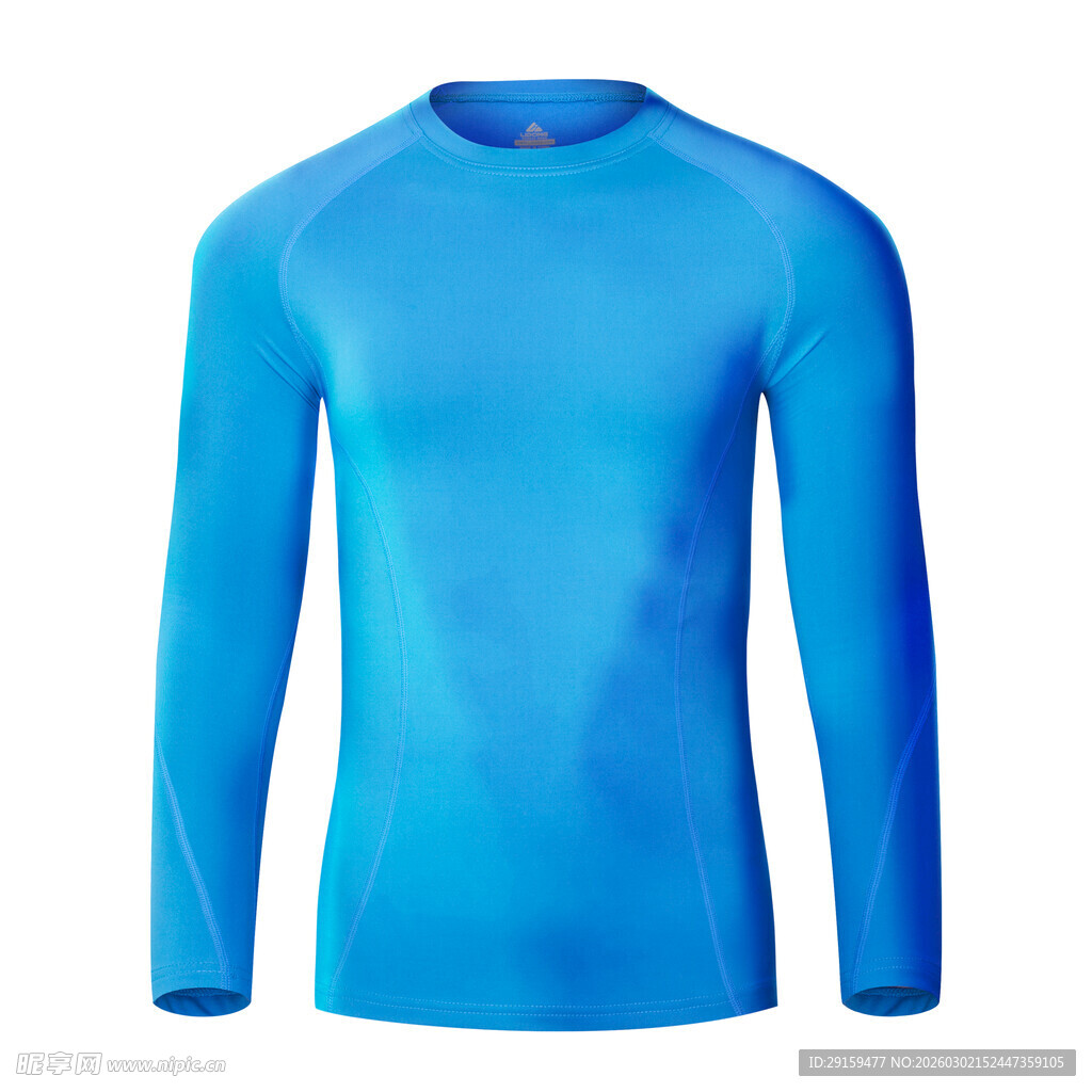 蓝色长袖紧身运动上衣