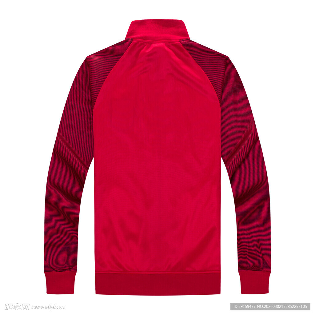 红色立领拼接长袖卫衣