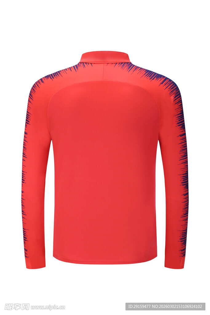 红色长袖运动上衣背面