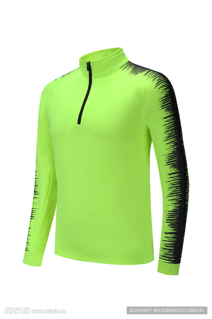 荧光绿拉链长袖运动上衣