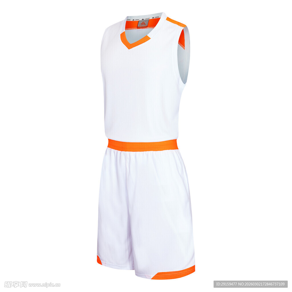 白色配橙色篮球运动套装