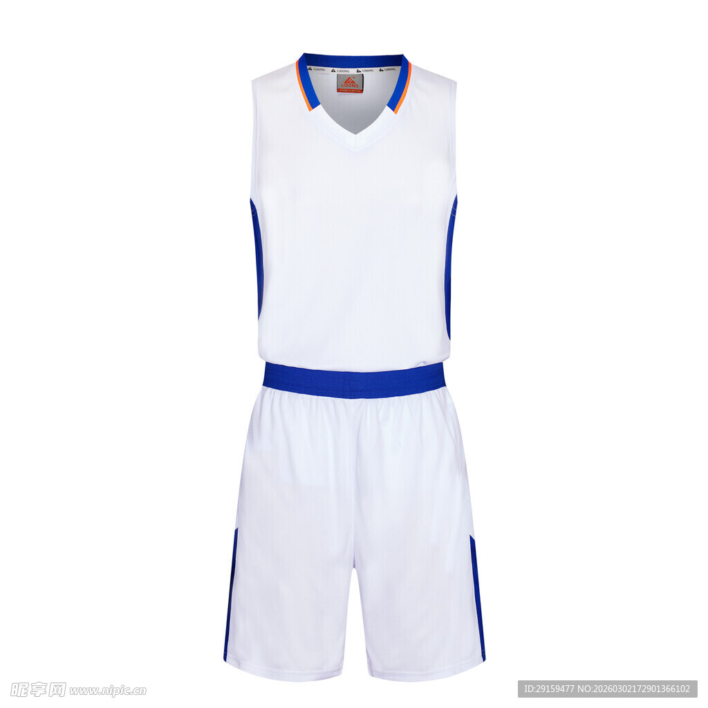 白色蓝边篮球运动套装