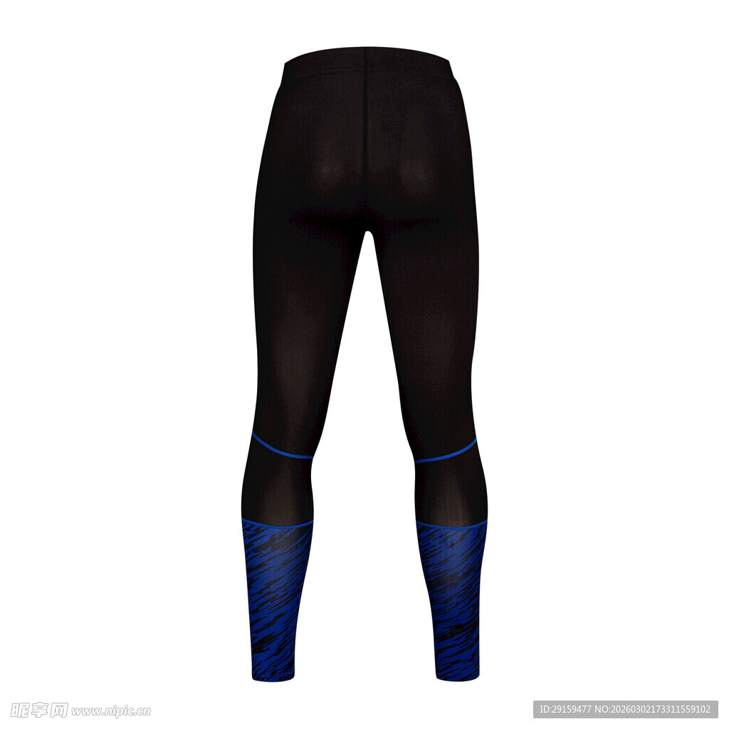 黑色拼接蓝色运动紧身裤