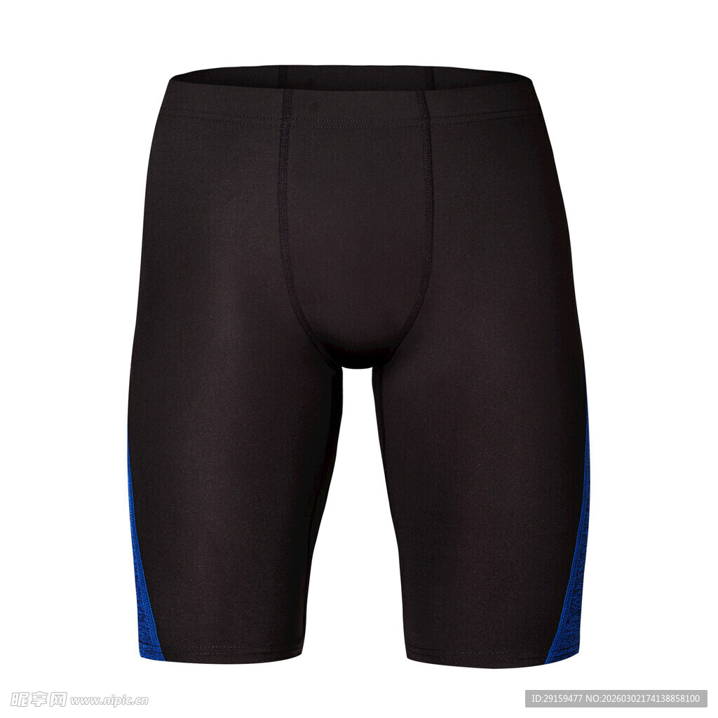 黑色侧边蓝条男士运动短裤