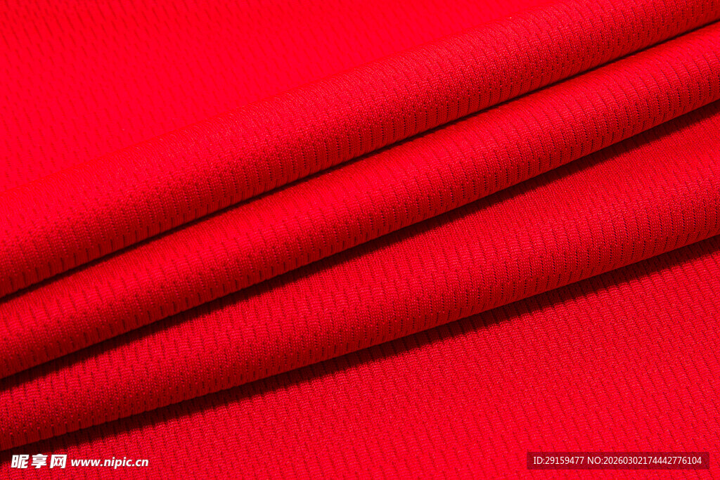 鲜艳红色布料纹理特写
