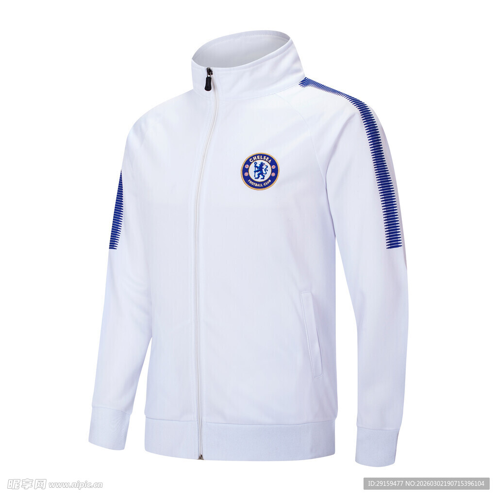 白色足球运动拉链外套