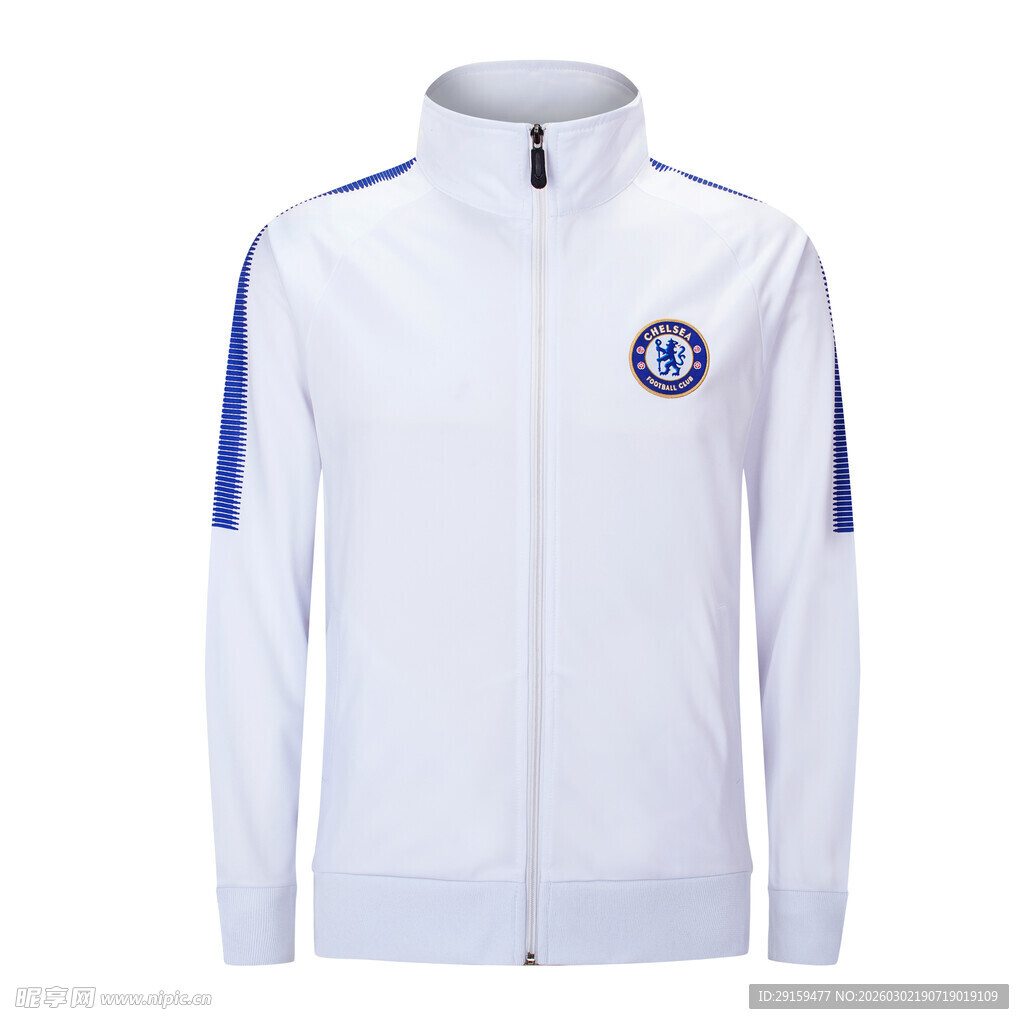 白色足球运动拉链外套