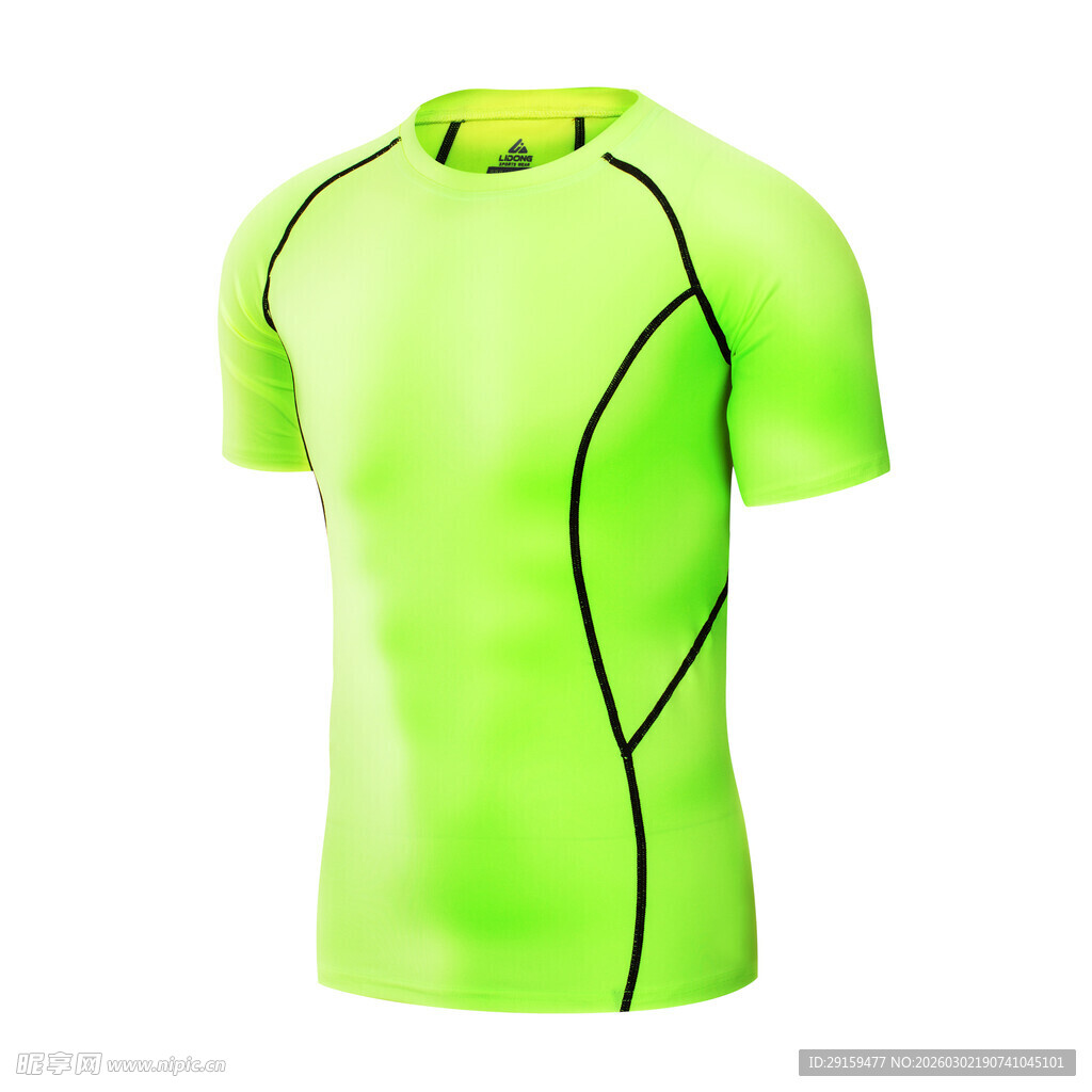 荧光绿运动紧身短袖T恤