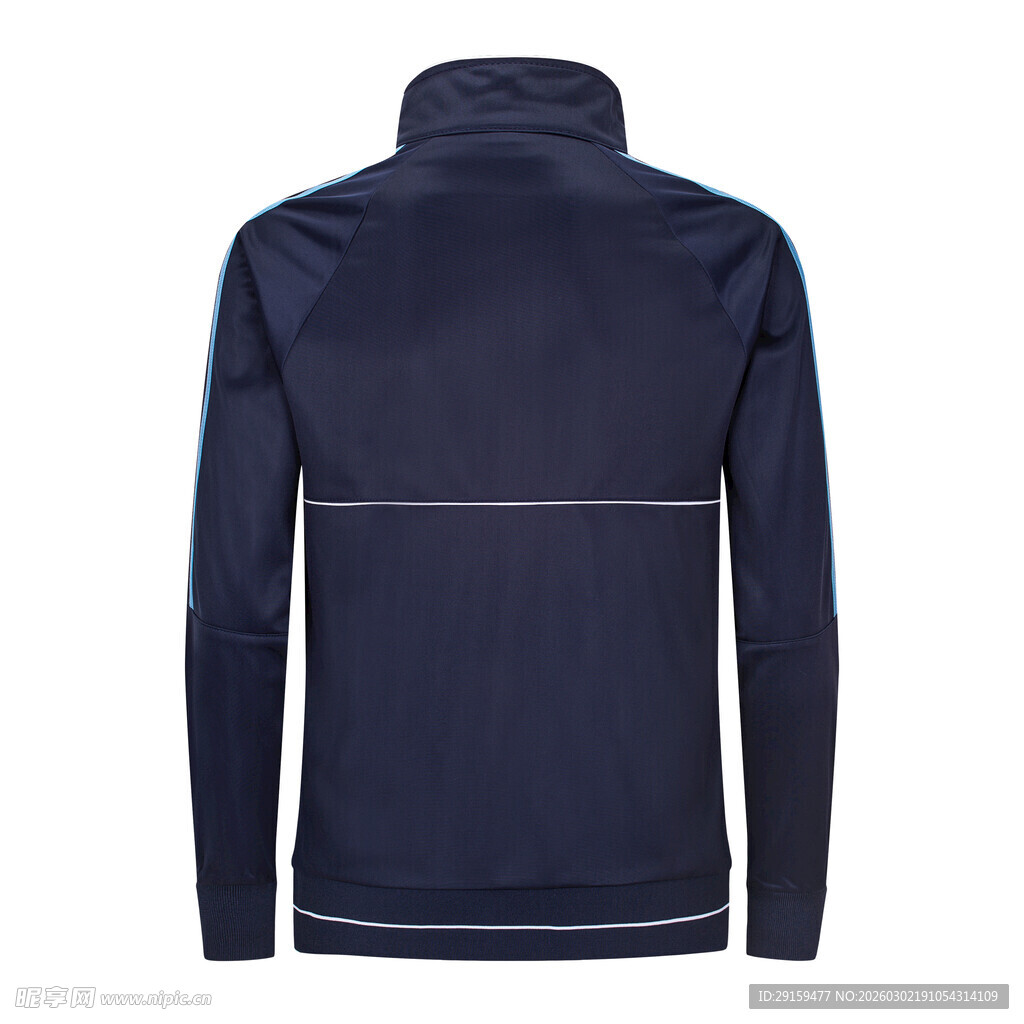 深蓝色立领长袖夹克背面
