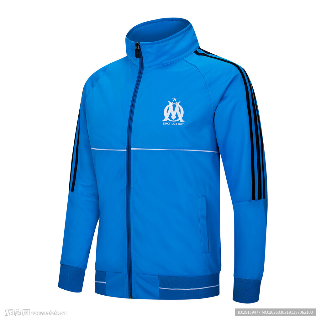 蓝色拉链运动连帽外套