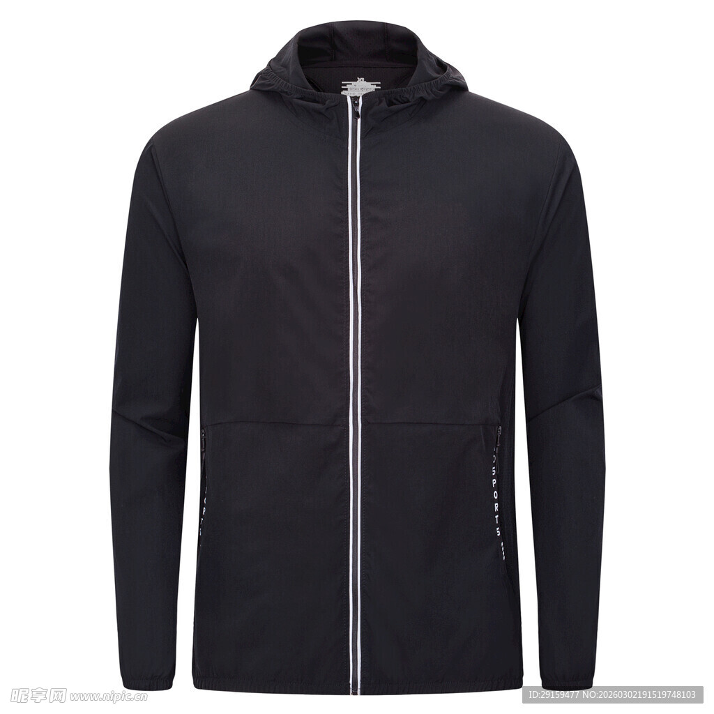 男士黑色连帽拉链夹克