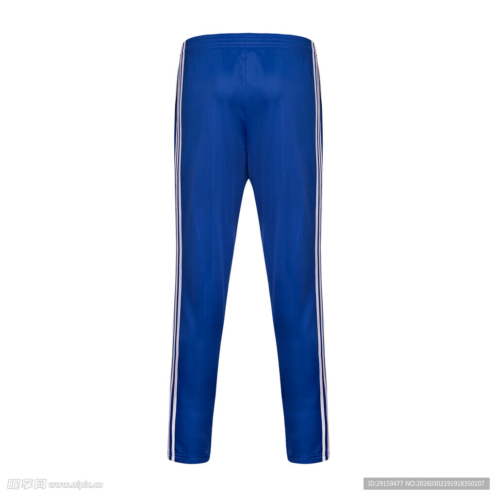 蓝色侧边条纹运动长裤