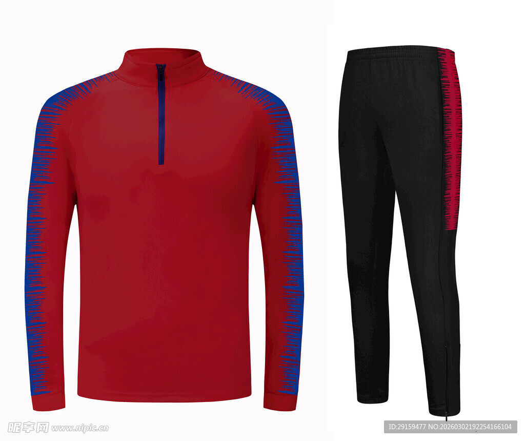 红色拼色运动套装