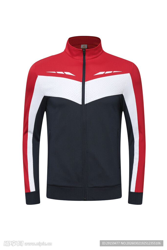 红白黑拼接运动拉链上衣