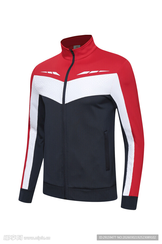 红白黑拼接运动夹克