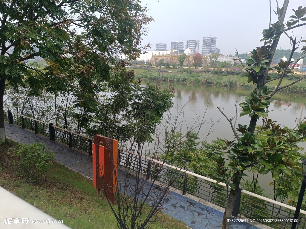 湖畔林荫步道景观