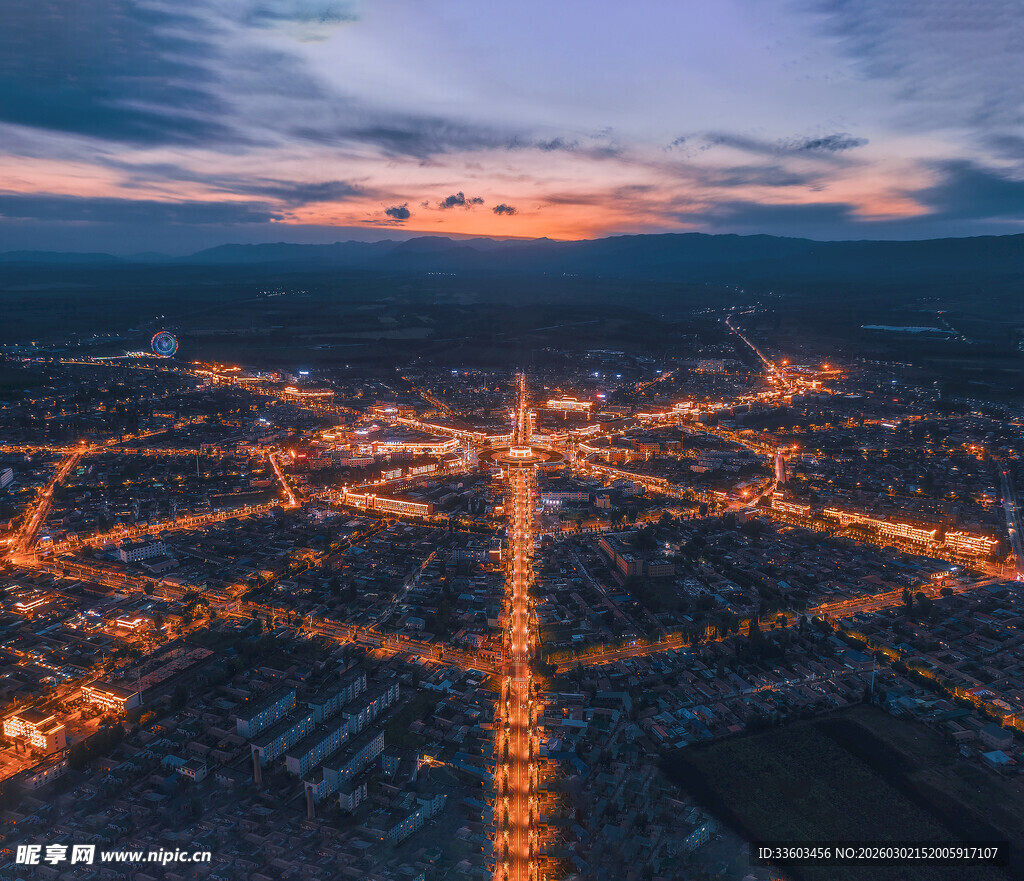 城市黄昏夜景俯瞰图