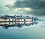 水墨江南水乡湖畔景致