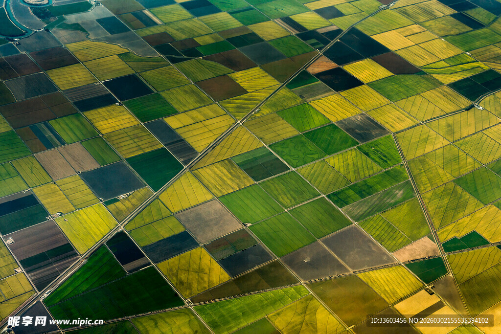 俯瞰多彩农田景观