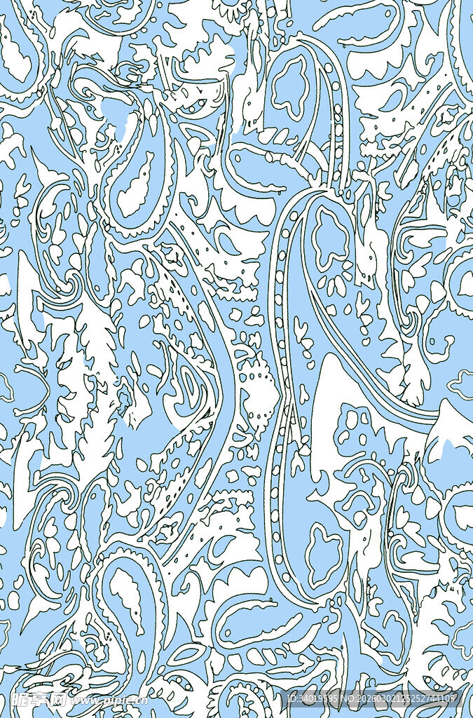 蓝白佩斯利花纹图案