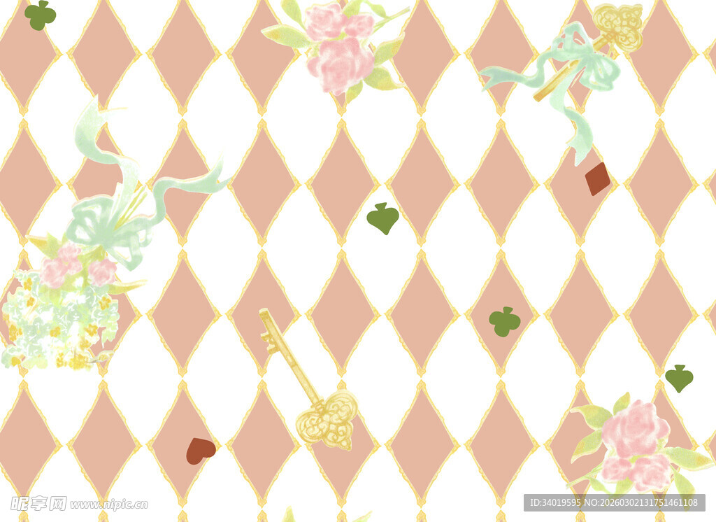 菱形格花卉图案背景