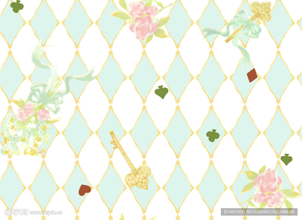 清新花卉几何图案背景