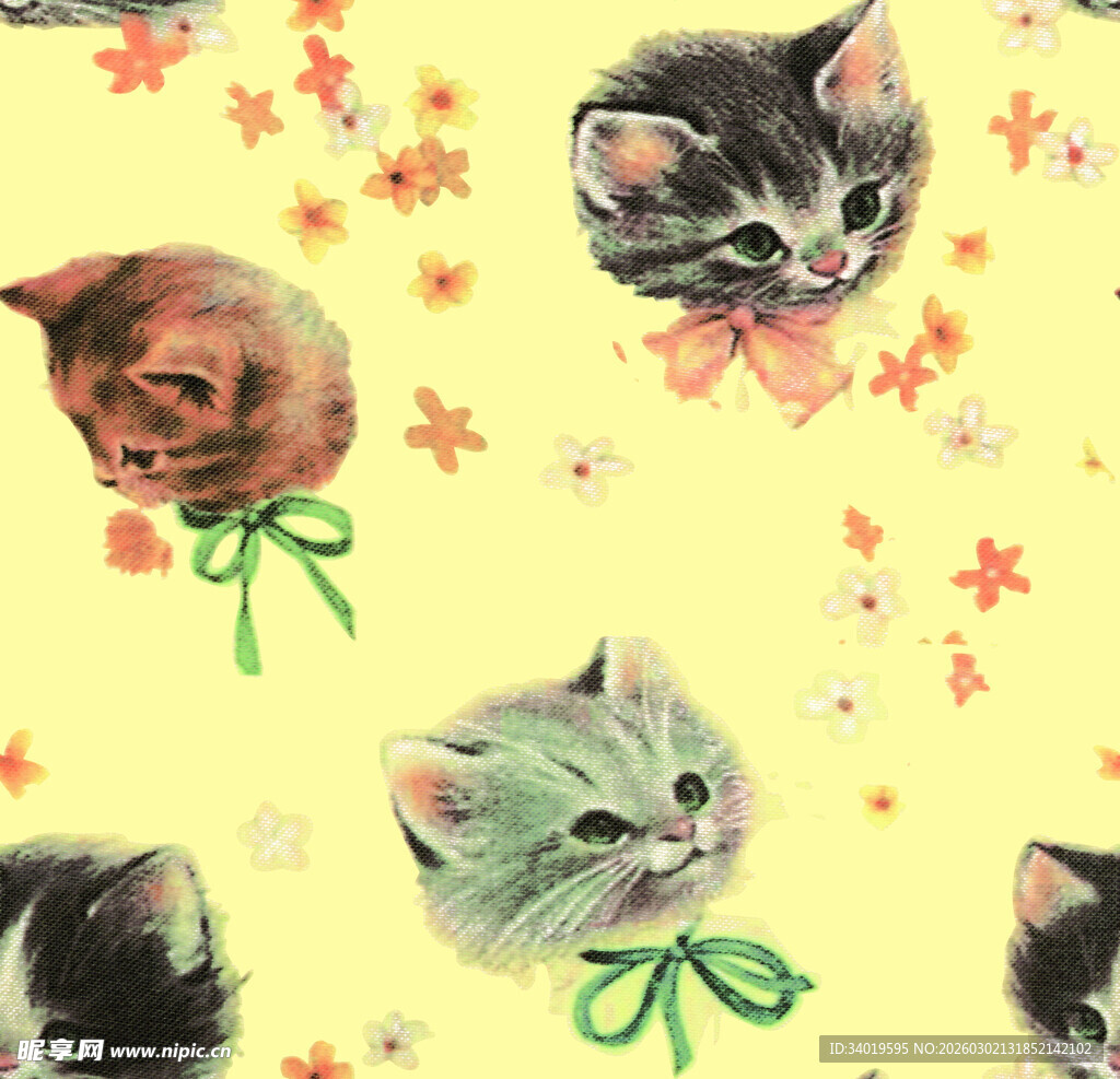 可爱猫咪花卉图案背景