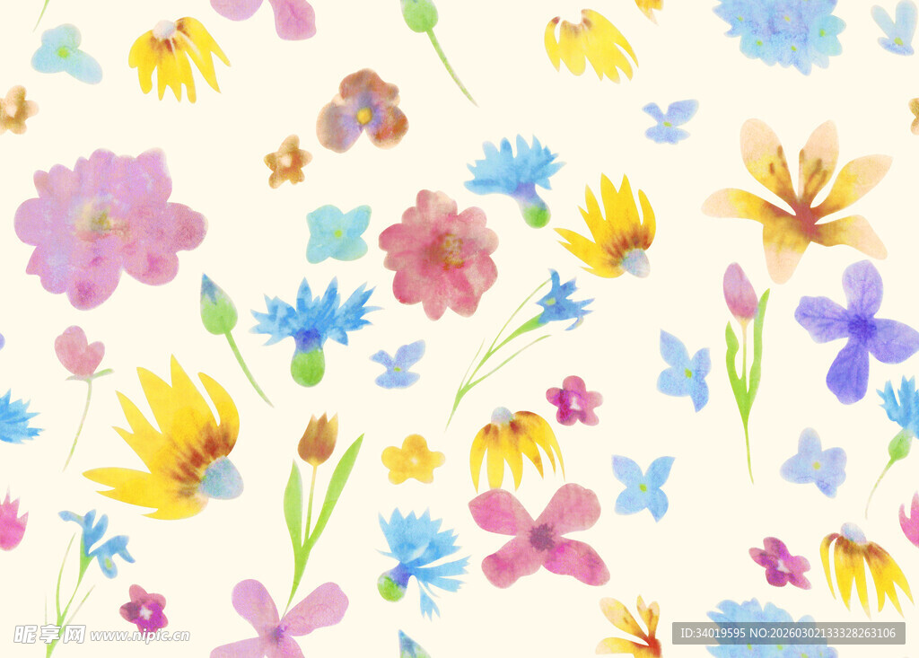 水彩手绘缤纷花卉图案