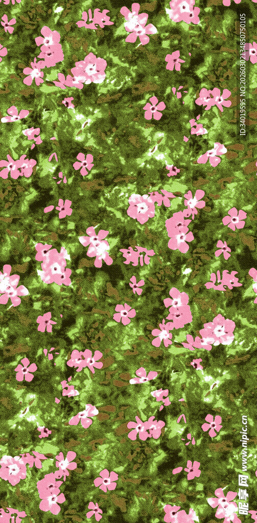 粉色小花铺满绿色背景