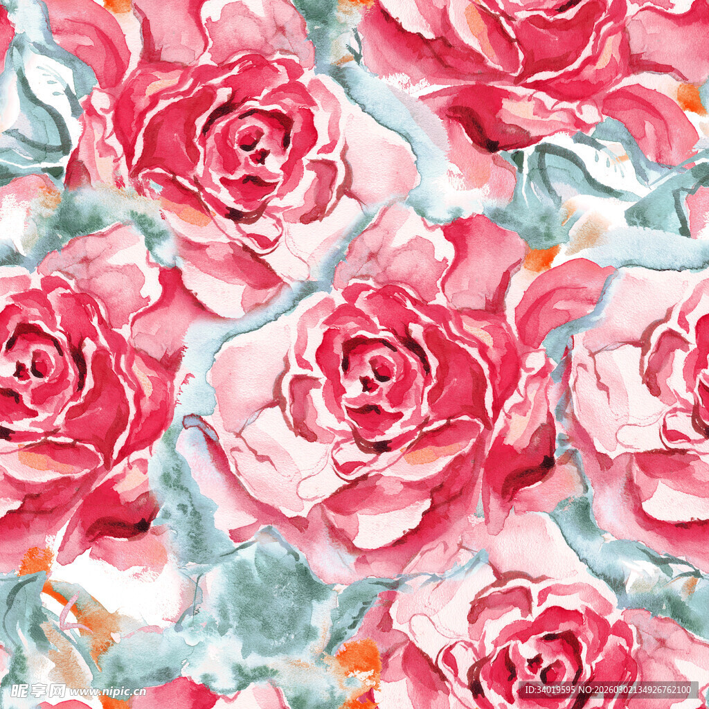 水彩玫瑰花卉图案背景