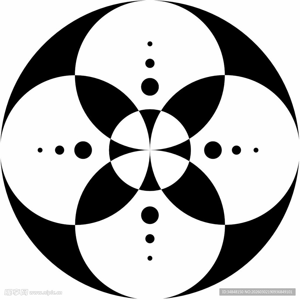 黑白几何对称圆形图案