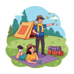 家庭露营插画