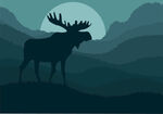 月夜驼鹿剪影