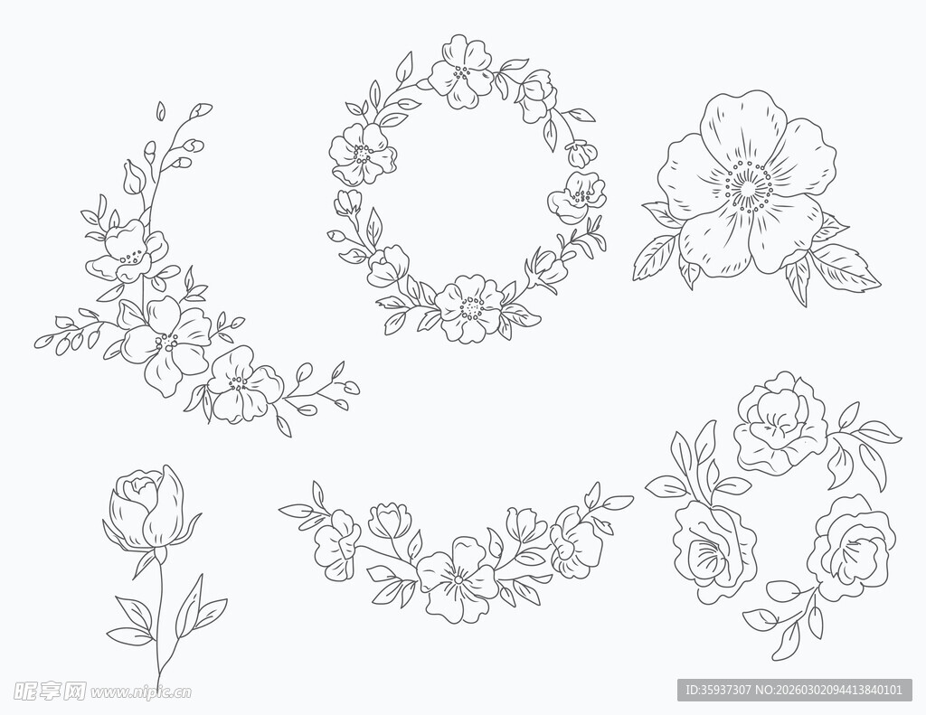 手绘花卉花环图案