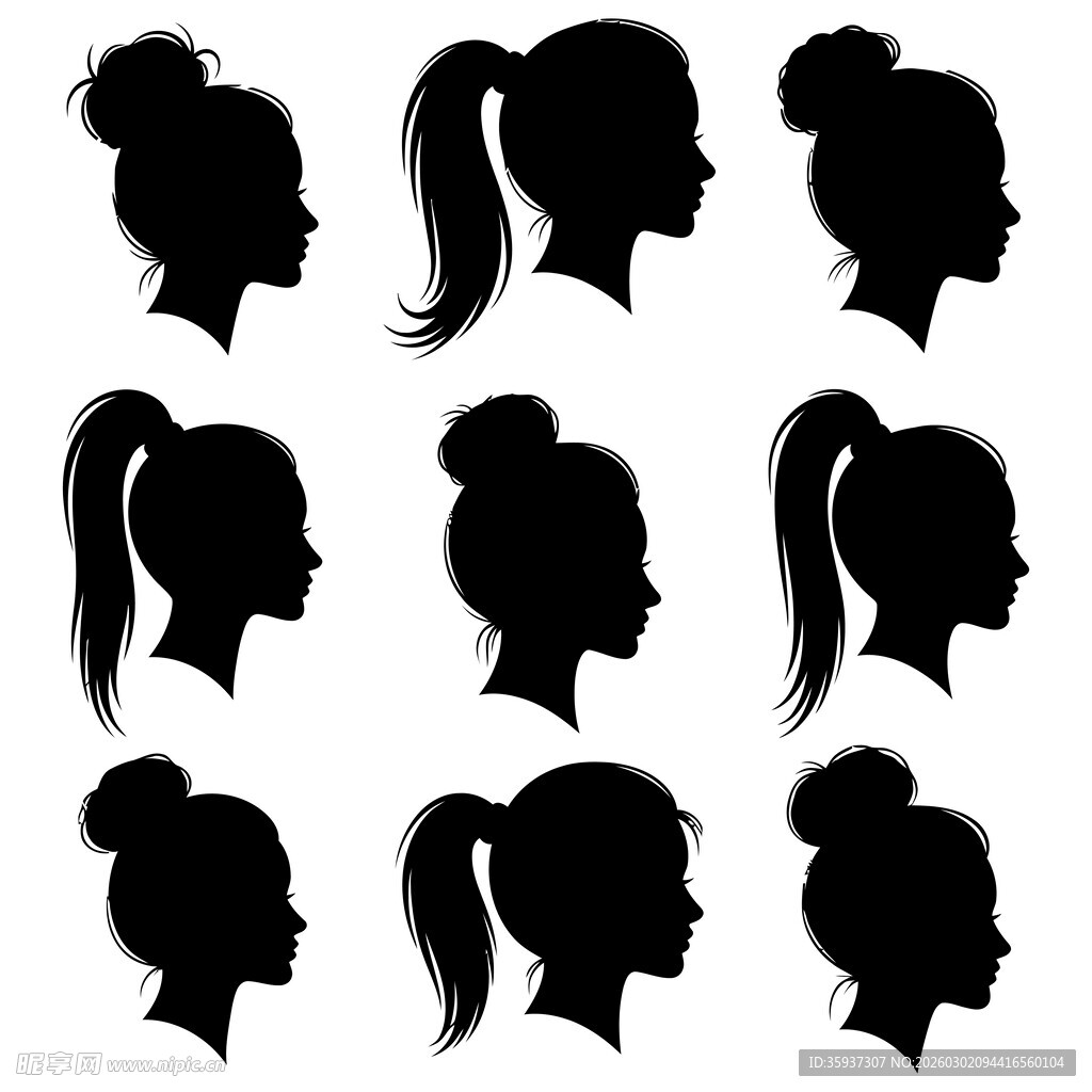 女生发型轮廓剪影