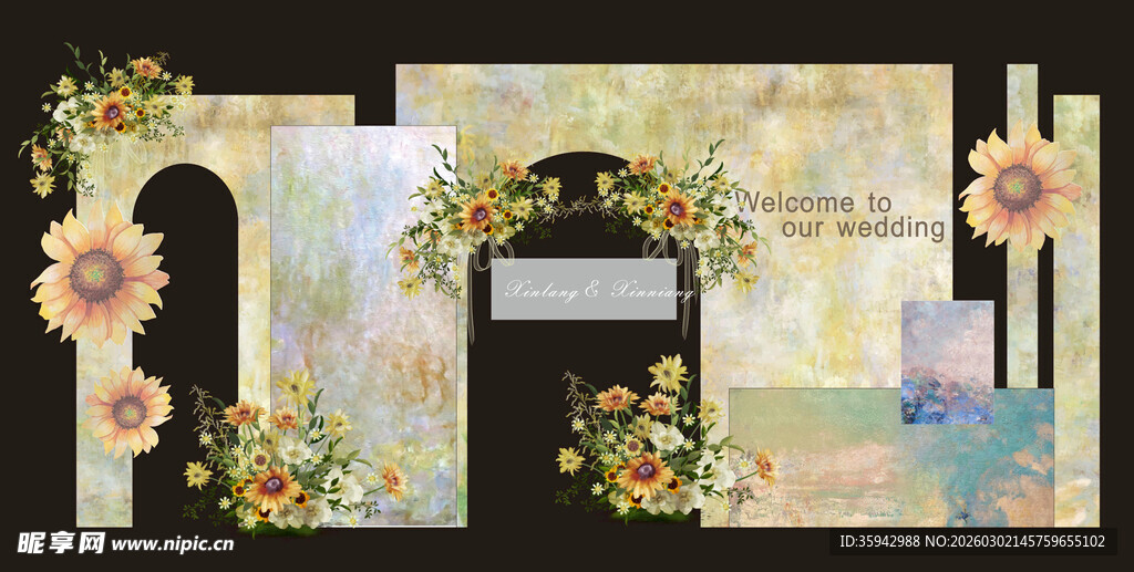 油画向日葵莫奈梵高风婚礼