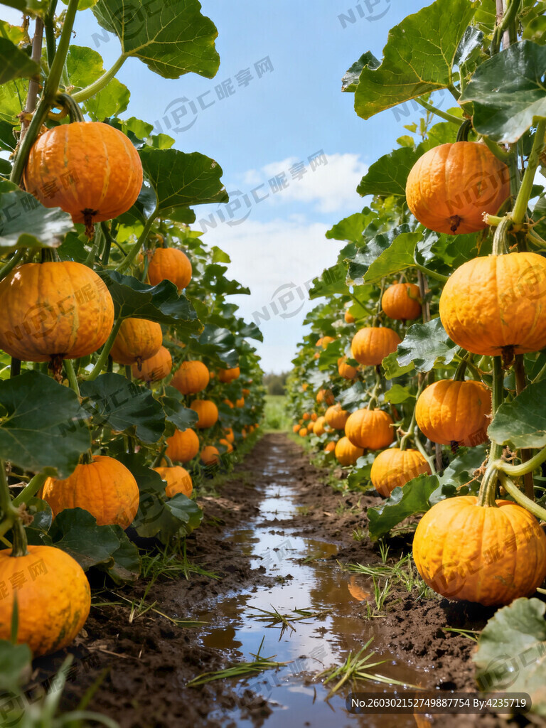 请帮我生成一幅贝贝南瓜的的果园