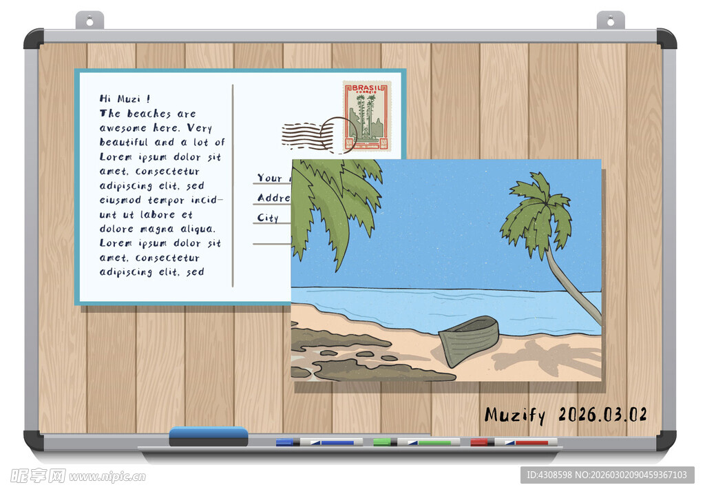 白板背景 明信片插画
