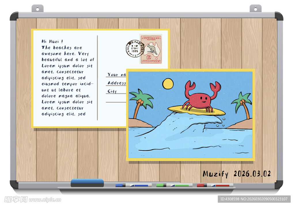 白板背景 明信片插画