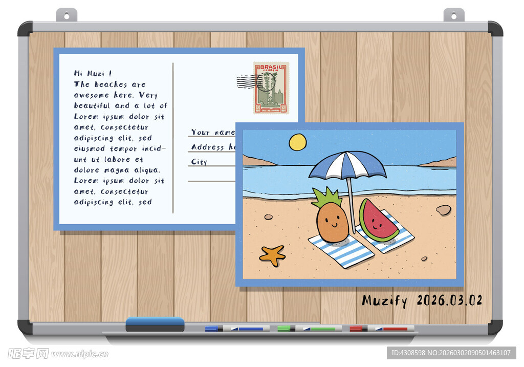 白板背景 明信片插画