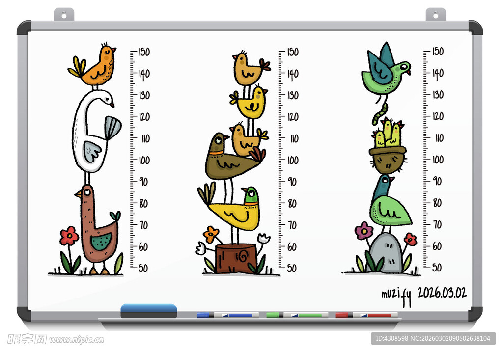 白板背景 儿童身高贴