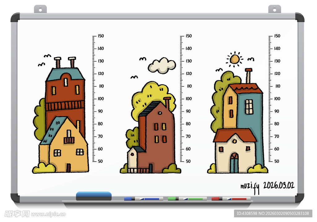 白板背景 儿童身高贴