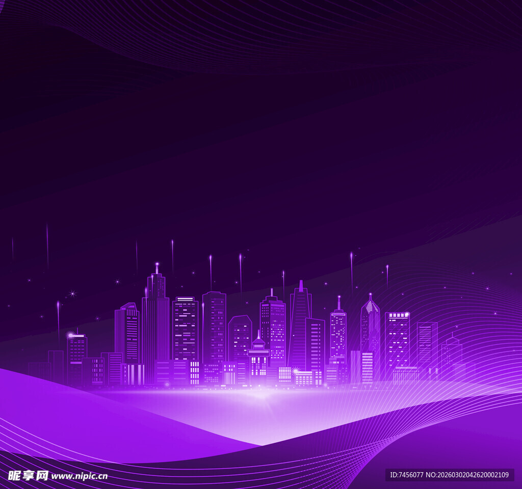 紫色梦幻城市夜景