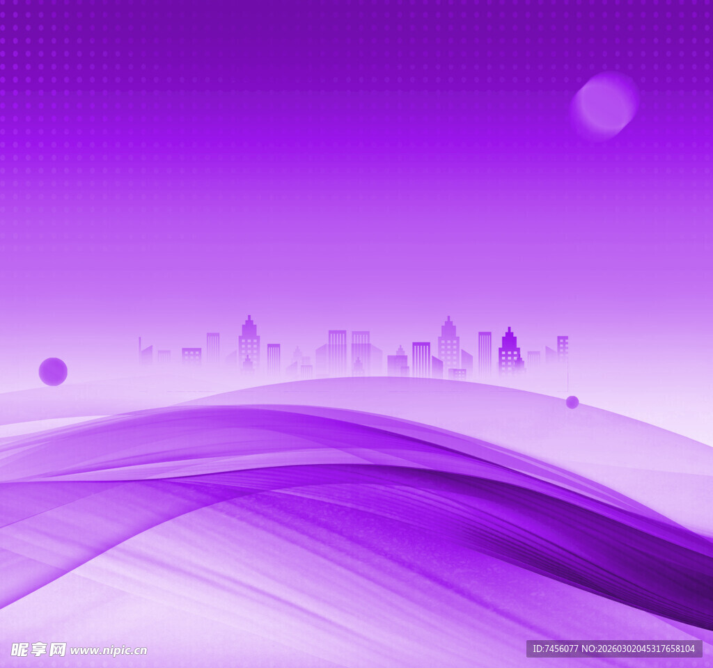 梦幻紫色城市风景背景图