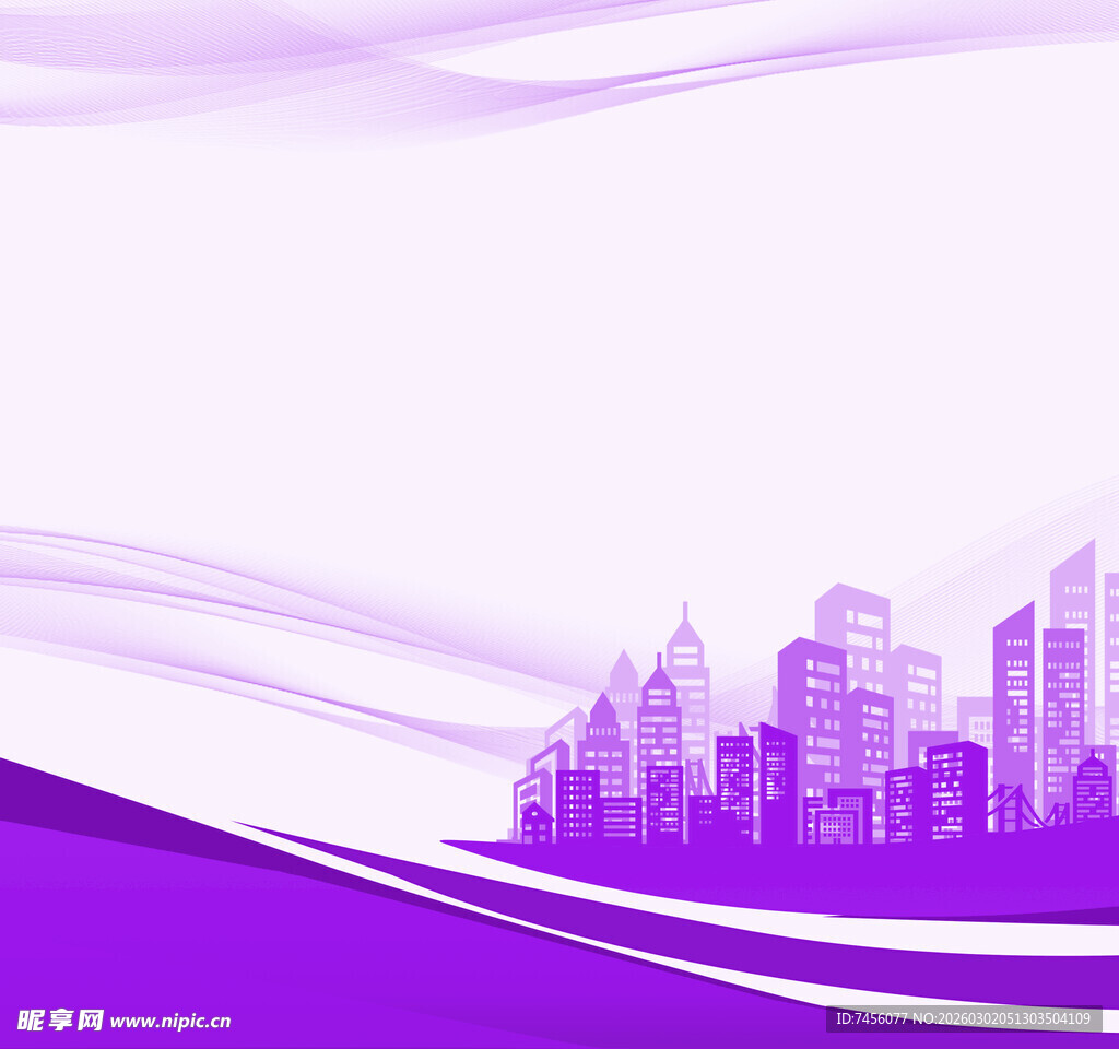 紫色城市天际线背景图