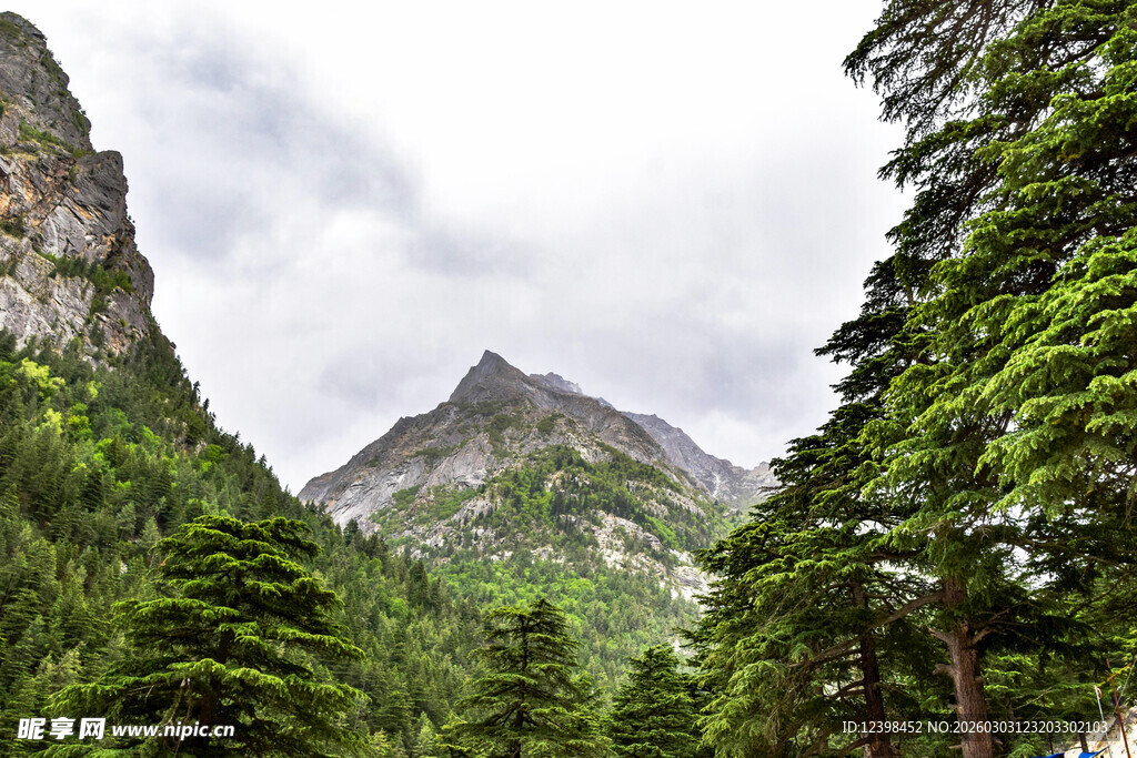 山林间的巍峨山峰景色